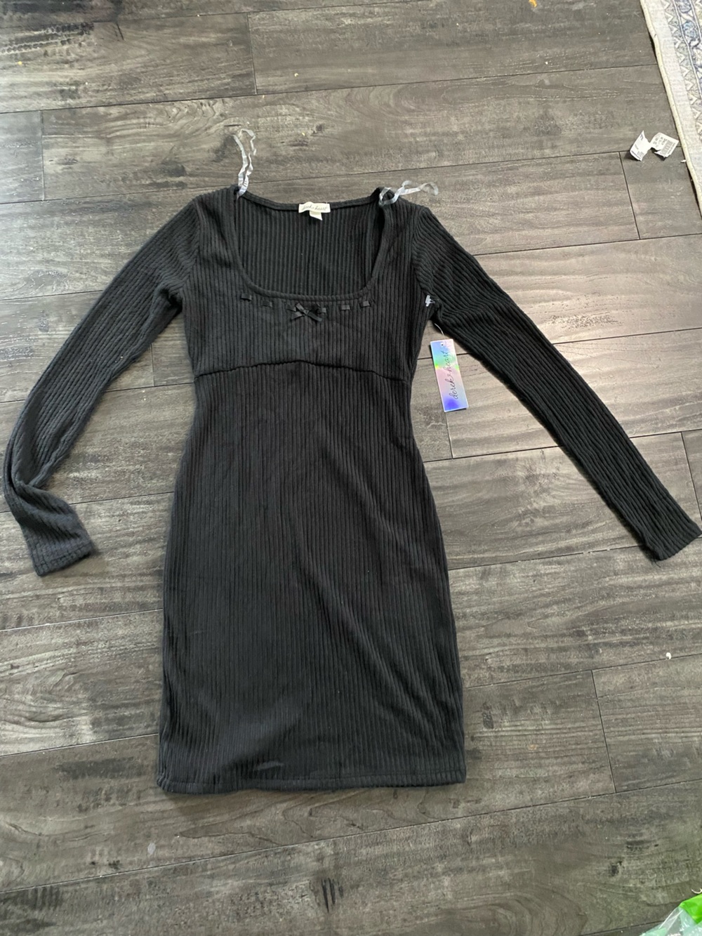 Derek Heart Black Ribbed Knit Long Sleeve Mini Dress